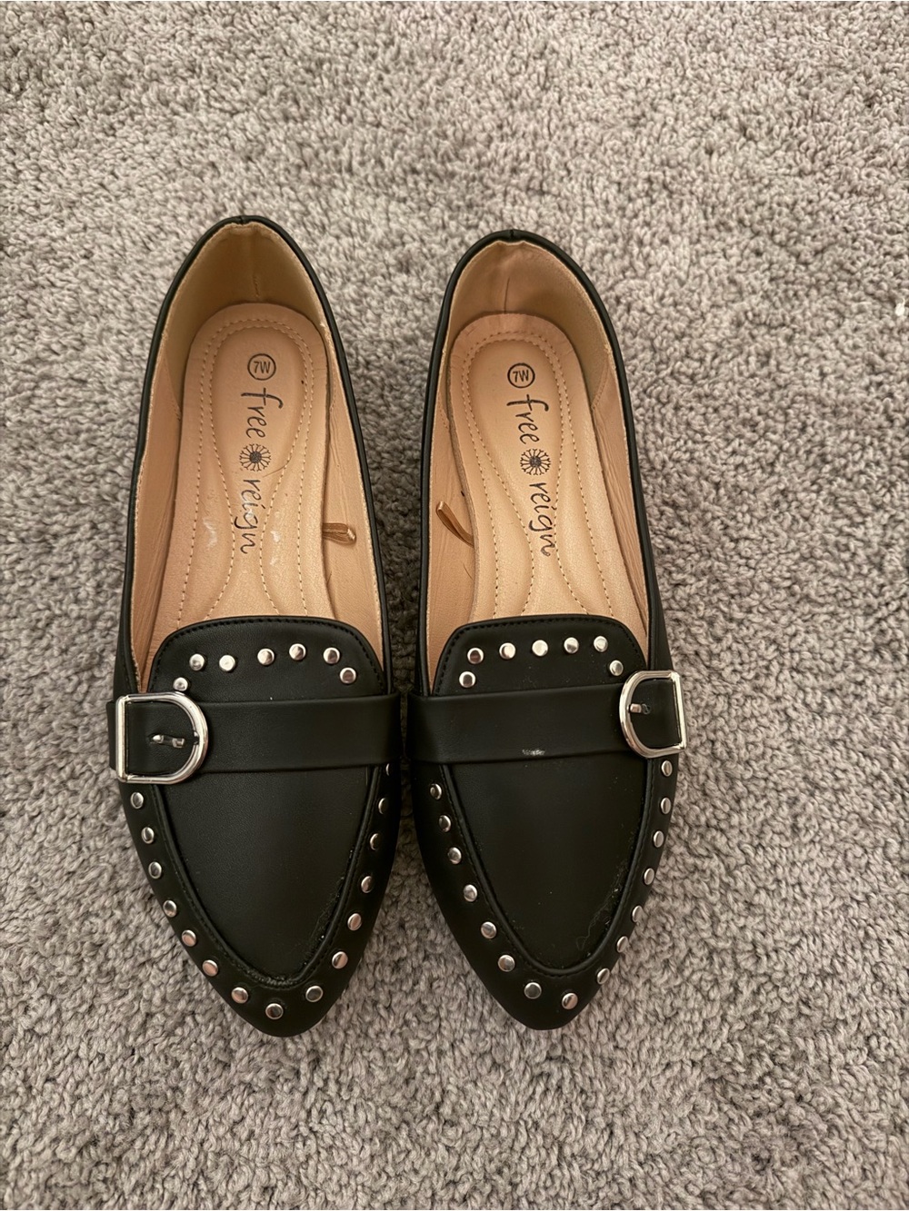 Black Studded Buckle Loafers NWOT